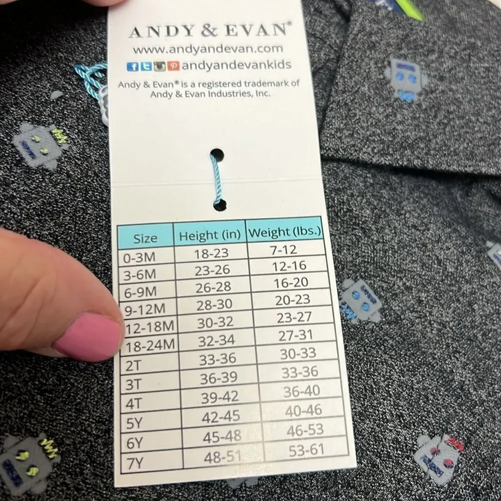 Andy and Evan Boys Robot Pique Knit Buttondown gray NWT size 5